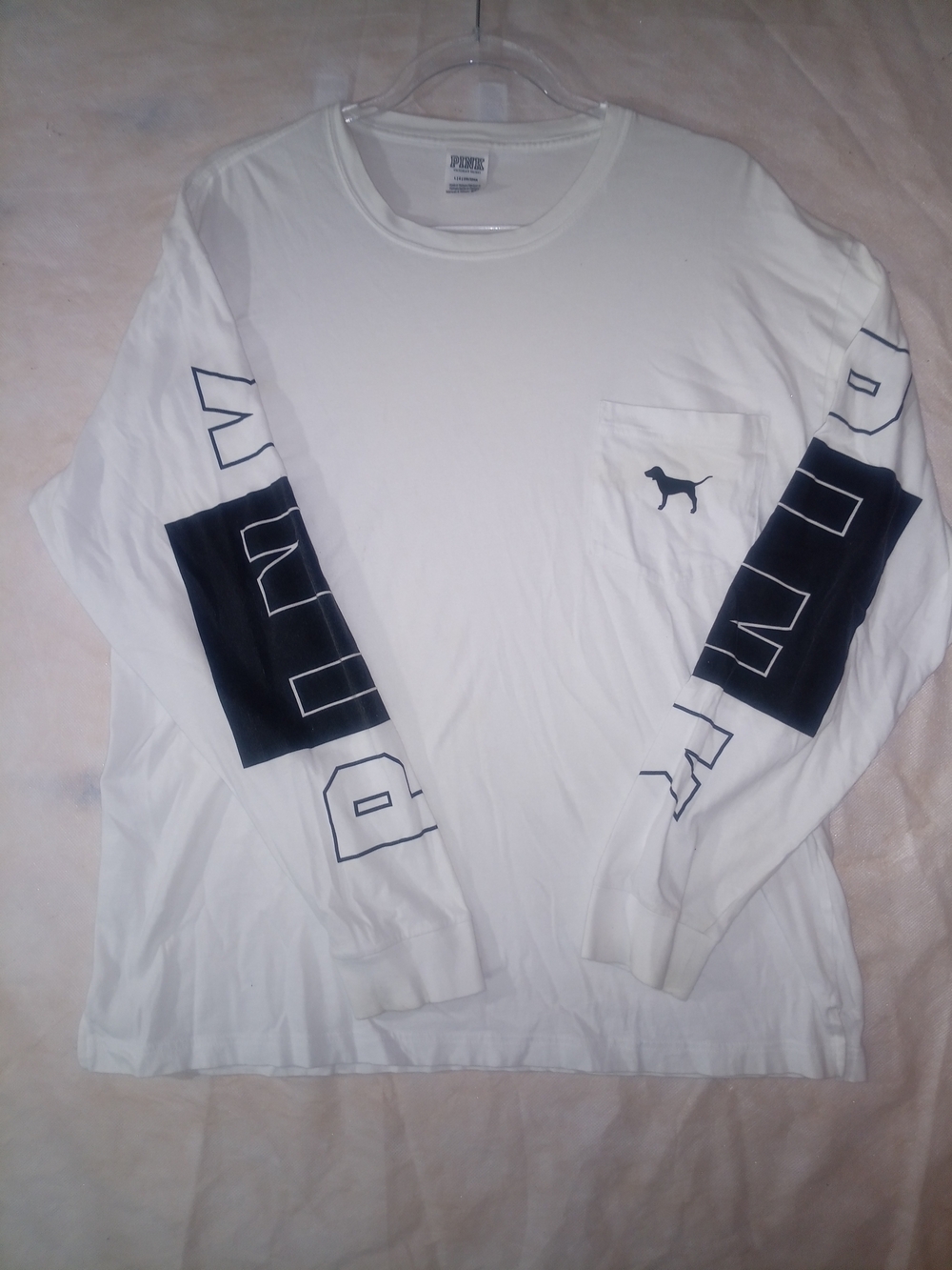 PINK by Victoria's Secret White Long-Sleeve Pocket Tee Women Size Large